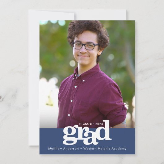 Faire-part Bleu de la marine photo audacieuse typographie mod (Devant)