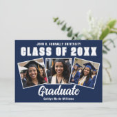 Faire-part Bleu de la Marine - photo Collage Diplômé (Debout devant)