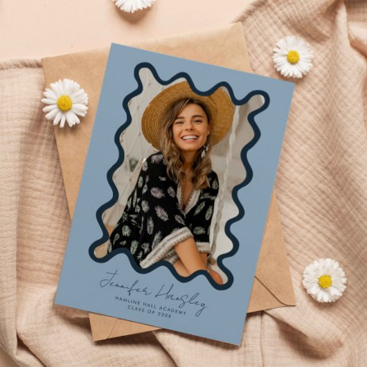 Faire-part Bleu de la marine photo grossièrement cadre