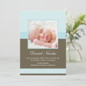 Faire-part Bleu doux Pois photo Naissance bébé (Debout devant)