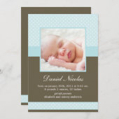 Faire-part Bleu doux Pois photo Naissance bébé (Devant / Derrière)