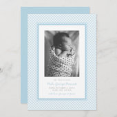 Faire-part Bleu en vichy doux simple une photo naissance (Devant / Derrière)