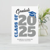 Faire-part Bleu et gris Rétro Graduation (Debout devant)