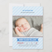 Faire-part Bleu et rouge Baseball moderne bébé garçon photo n (Devant)