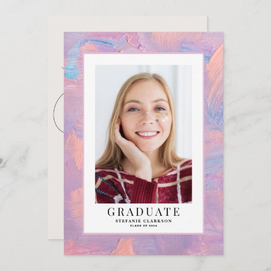 Faire-part Bleu et violet Acyrlique Arrière - plan Graduation (Devant / Derrière)