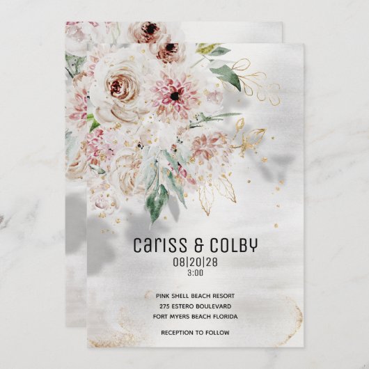 Faire-part Bleu étincelant Blanc & Vert Mariage Inviter (Devant / Derrière)