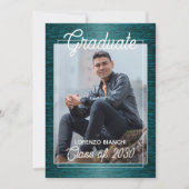 Faire-part Bleu foncé brillant Vert Graduation (Devant)