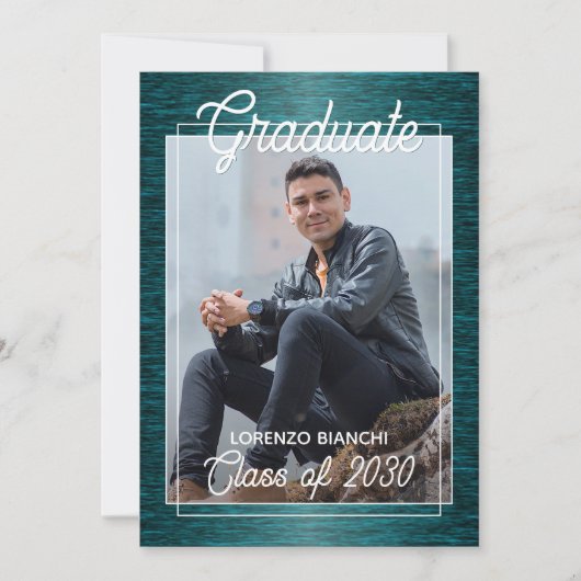Faire-part Bleu foncé brillant Vert Graduation (Devant)