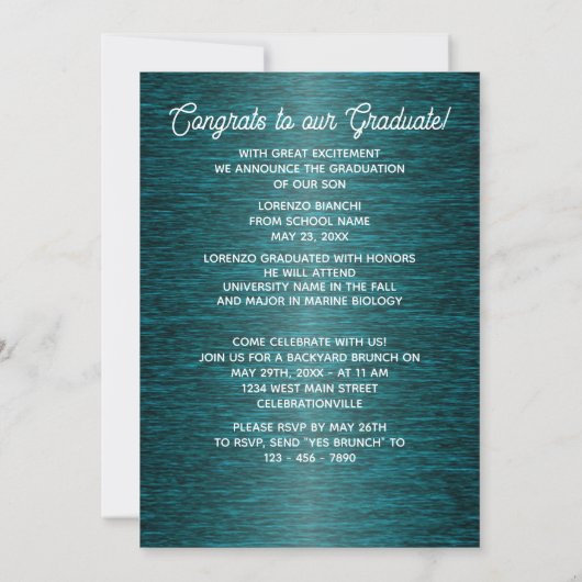 Faire-part Bleu foncé brillant Vert Graduation (Dos)