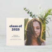 Faire-part Bleu foncé Rétro Simplicité Photo Graduation (Debout devant)