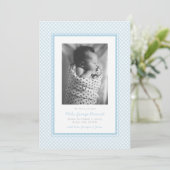 Faire-part Bleu gingham douce simple une photo naissance (Debout devant)