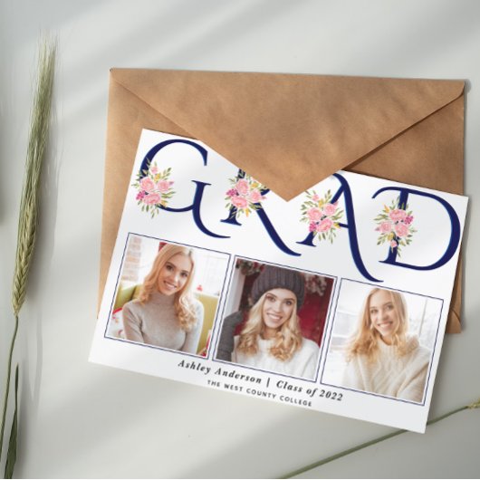 Faire-part Bleu GRAD typographie rose roses