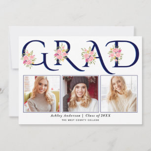 Faire-part Bleu GRAD typographie rose roses