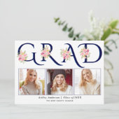 Faire-part Bleu GRAD typographie rose roses (Debout devant)