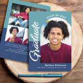 Faire-part Bleu Graduation 4 Photo Bold Arch Script Moderne