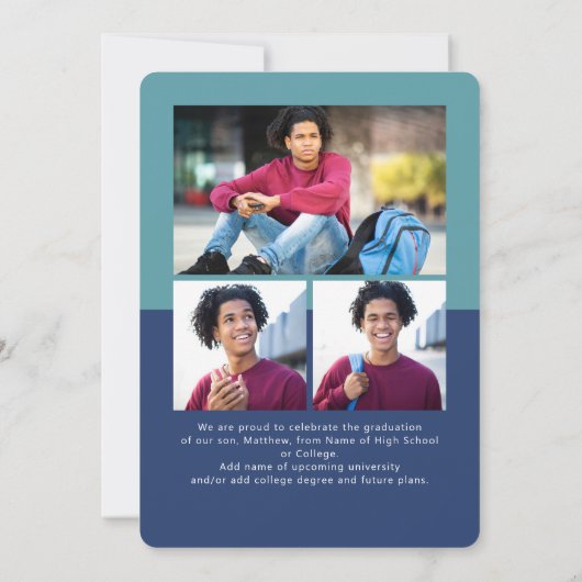 Faire-part Bleu Graduation 4 Photo Bold Arch Script Moderne (Dos)