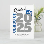 Faire-part Bleu Gris Retro University College Graduation (Debout devant)