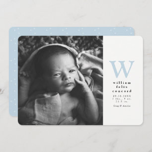 Faire-part Bleu initial simple Naissance