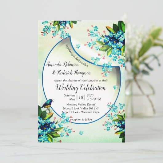 Faire-part Bleu - Mariage de lavande jaune (Debout devant)