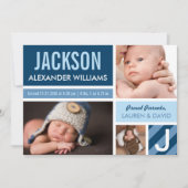 Faire-part Bleu marine Collage photo moderne Naissance de béb (Devant)