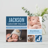 Faire-part Bleu marine Collage photo moderne Naissance de béb (Debout devant)