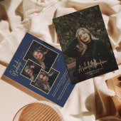 Faire-part Bleu Marine Fancy Script Photo Collage Graduation