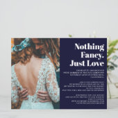 Faire-part bleu marine moderne juste amour elopement photo ma (Debout devant)