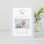 Faire-part Bleu mignon photo bébé Naissance moderne (Debout devant)