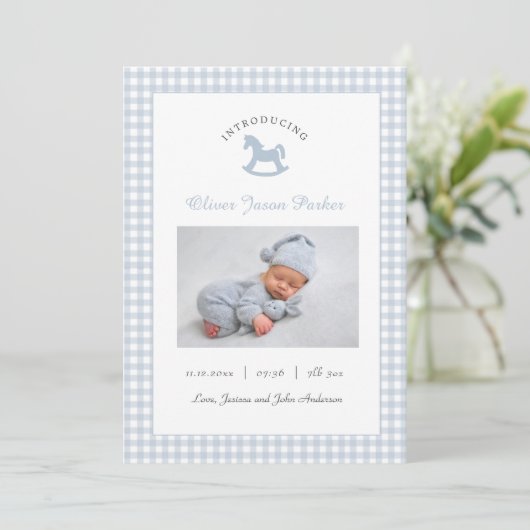 Faire-part Bleu mignon photo bébé Naissance moderne (Debout devant)