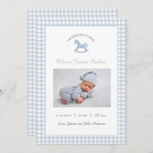 Faire-part Bleu mignon photo bébé Naissance moderne (Devant / Derrière)