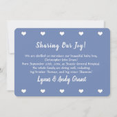 Faire-part Bleu Nouveau bébé, Photo Avec Nom, (Dos)