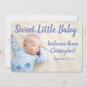 Faire-part Bleu Nouveau bébé, Photo Avec Nom, (Devant)