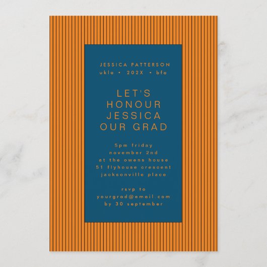 Faire-part Bleu Orange Party Graduate Editable Graduate (Dos)