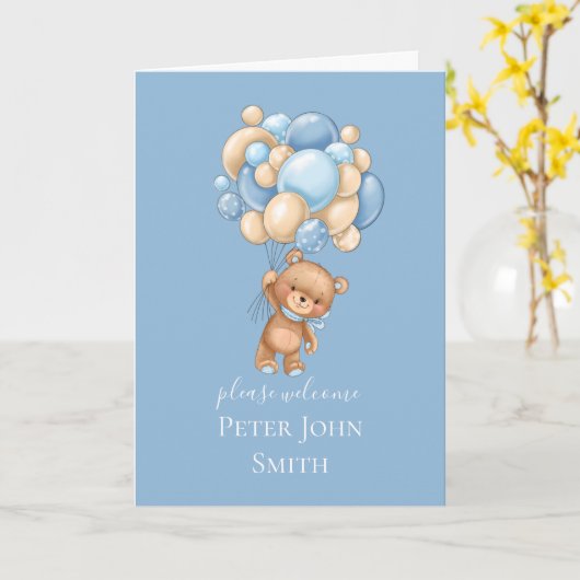 Faire-part Bleu Ours Teddy (Fleur jaune)