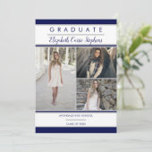 Faire-part Bleu photo classique simple à trois photos | Diplô (Debout devant)