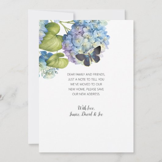 Faire-part Bleu Plutôt Rose Hydrangea Butterfly Floral Moving (Dos)