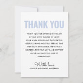 Faire-part Bleu poussiéreux moderne blanc nouveau bébé photo  (Dos)