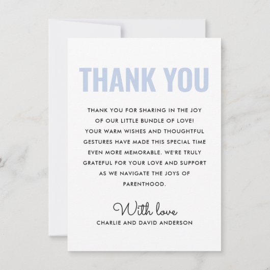 Faire-part Bleu poussiéreux moderne blanc nouveau bébé photo (Dos)