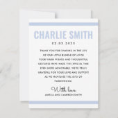 Faire-part bleu poussiéreux moderne blanc nouveau bébé photo  (Dos)