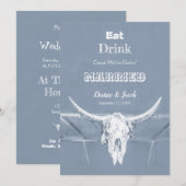 Faire-part Bleu Poussiéreux Rustique Manger Boire Mariage Crâ (Devant / Derrière)