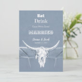 Faire-part Bleu poussiéreux rustique Manger Boire Marié Crâne (Debout devant)