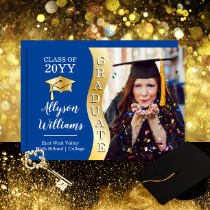 Faire-part Bleu profond   Gold Graduate Wave Grad Casquette p