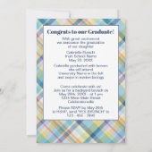 Faire-part Bleu rose orange jaune Tartan Plaid Graduation (Dos)