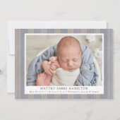 Faire-part Bleu rustique Agritourisme Linen Stripes Photo Nai (Devant)