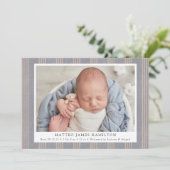 Faire-part Bleu rustique Agritourisme Linen Stripes Photo Nai (Debout devant)