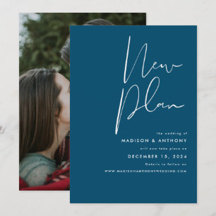 Faire-part Bleu sarcelle Minimaliste Photo Nouveau Plan Maria