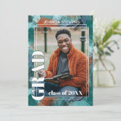 Faire-part Bleu sarcelle vert abstrait pour la remise des dip (Debout devant)