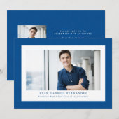 Faire-part Bleu simple tweed cadre classique graduation photo (Devant / Derrière)