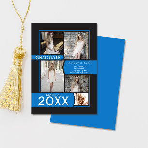 Faire-part Bleu sur le collage photo noir Graduation