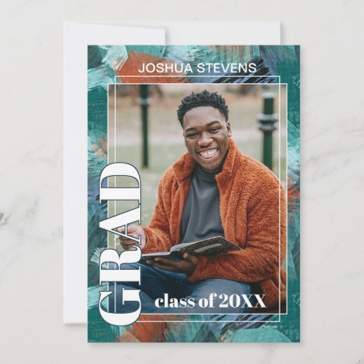 Faire-part Bleu turquoise Vert Abstrait Graduation (Devant)